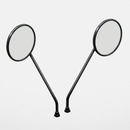 Two round black scooter rearview mirrors with long angled stems